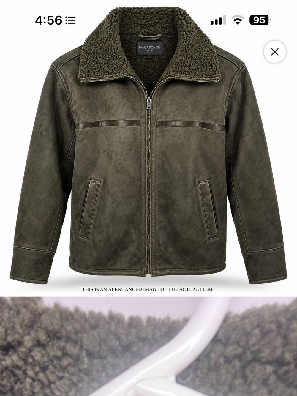 Magaschoni Olive Green Shearling-Lined Bomber Jacket